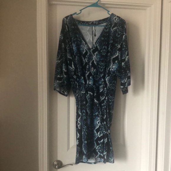 Blue Python Print Wrap Dress - Picture 2 of 5